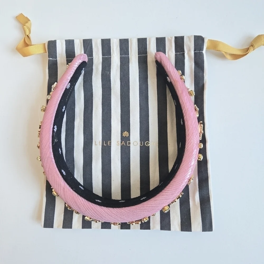 New Lele Sadoughi Zodiac Libra Alice Hand Embellished Rose Gold Lurex Headband